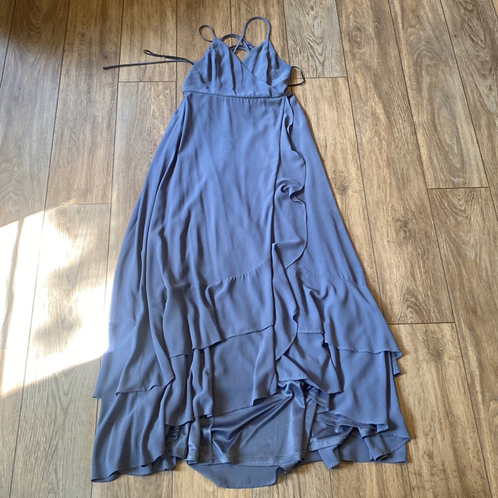 Lulu’s Granite Blue Lace Up High Low Maxi Dress